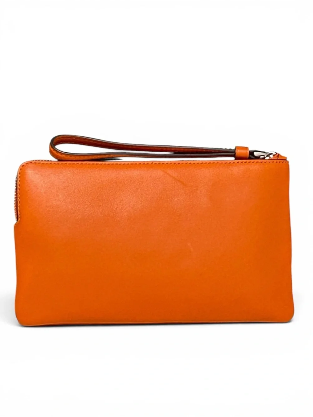 COACH Debossed Sculpted C Smooth Leather Large Corner Zip Wristlet inDark Orange